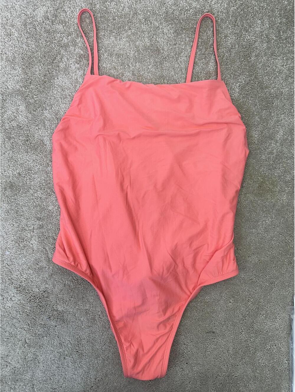 New Women’s Sz L Free Press Coral One-Piece Swimsuit Strappy Back Beach